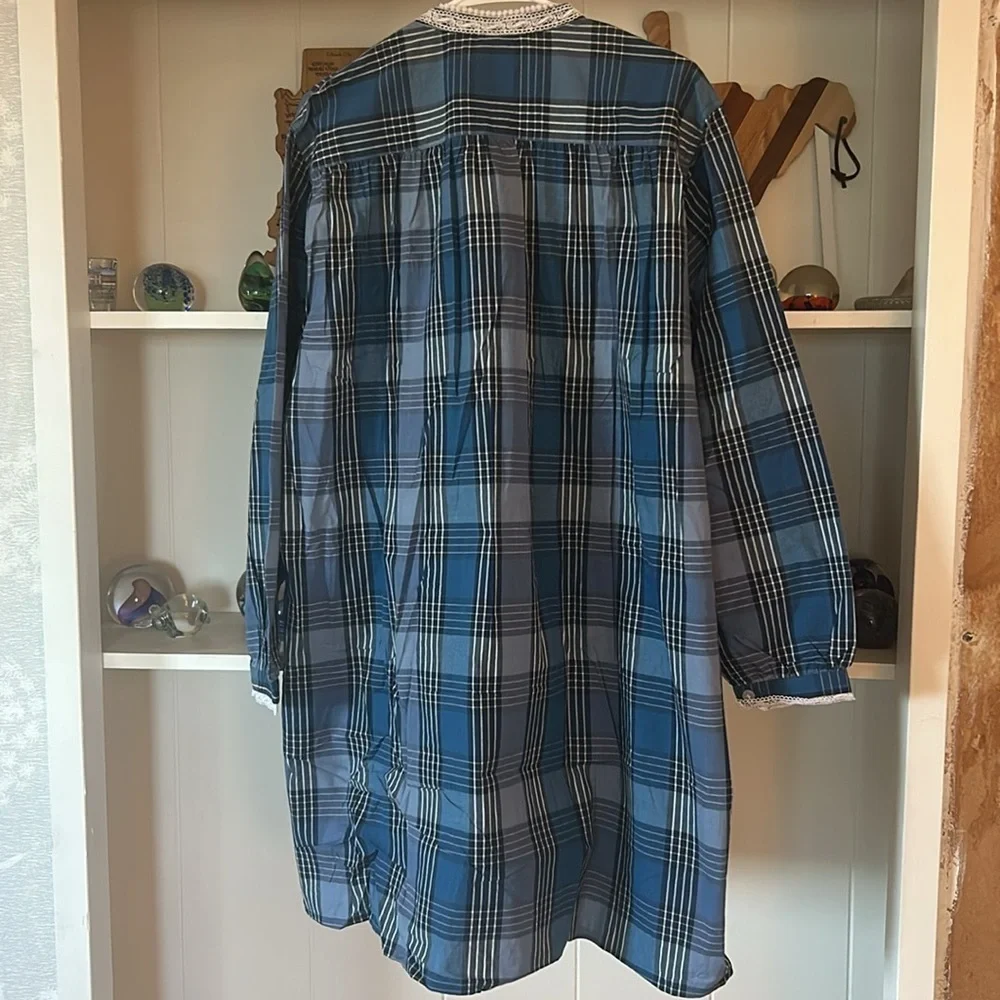 NWT Vintage Victoria's Secret Country Cottons Blue Plaid Nightgown Size L